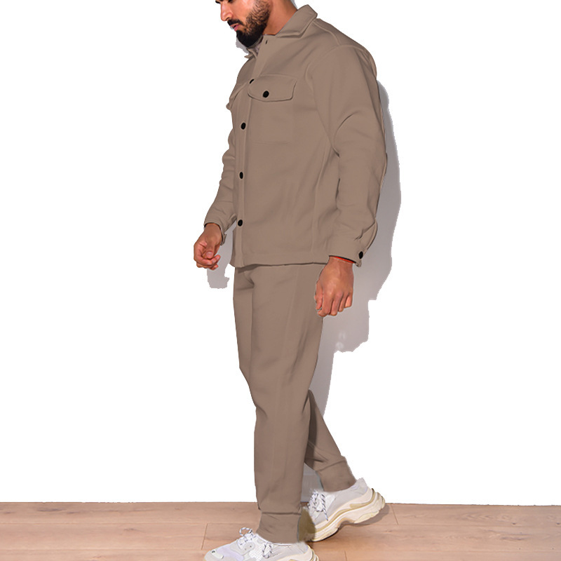2024 Große Mode Trendy Herren Herbst Knopf Wildleder Casual Jacke Hose 2 Stück Set_voghion.com
