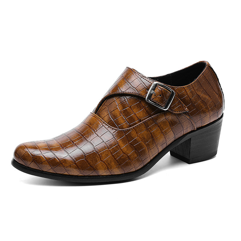 2025 Höherlegung 5cm Steinmuster Britischer Stil 2024 Mode Lässig Leder Herren Kleine Statur Hohe Chunky Heels_voghion.com