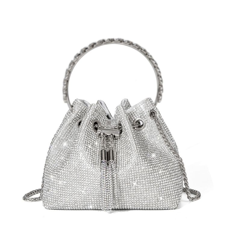 Kleine Beuteltasche mit Diamantbesatz und Kordelzug, hochwertige Umhängetasche, trendige Abendtasche_voghion.com
