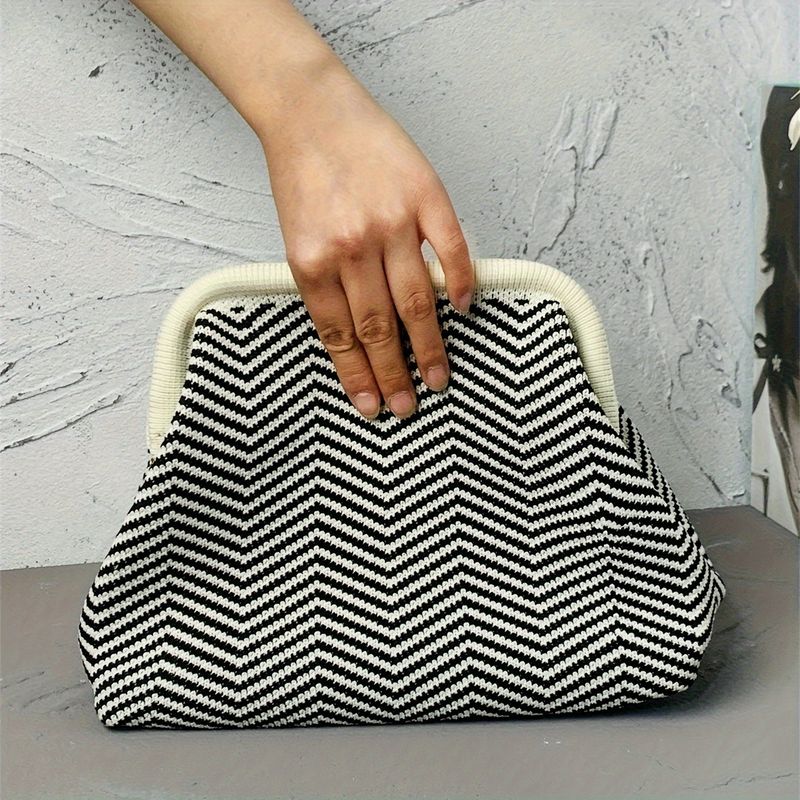Elegante geometria gestreifte Häkel-Clutch für Damen, Handtasche, perfetta per Einkaufen, Urlaub, Schminken, Wohnheim,_voghion.com