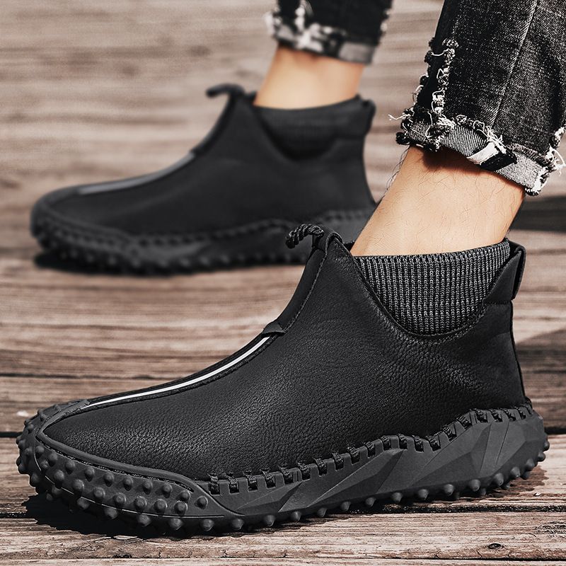 Herbst Herren Outdoor High-Top Freizeitschuhe 2022 Mode Lazy Sleeve Nähschuhe Runde Zehe Dickbesohlte Martins Stiefel_voghion.com