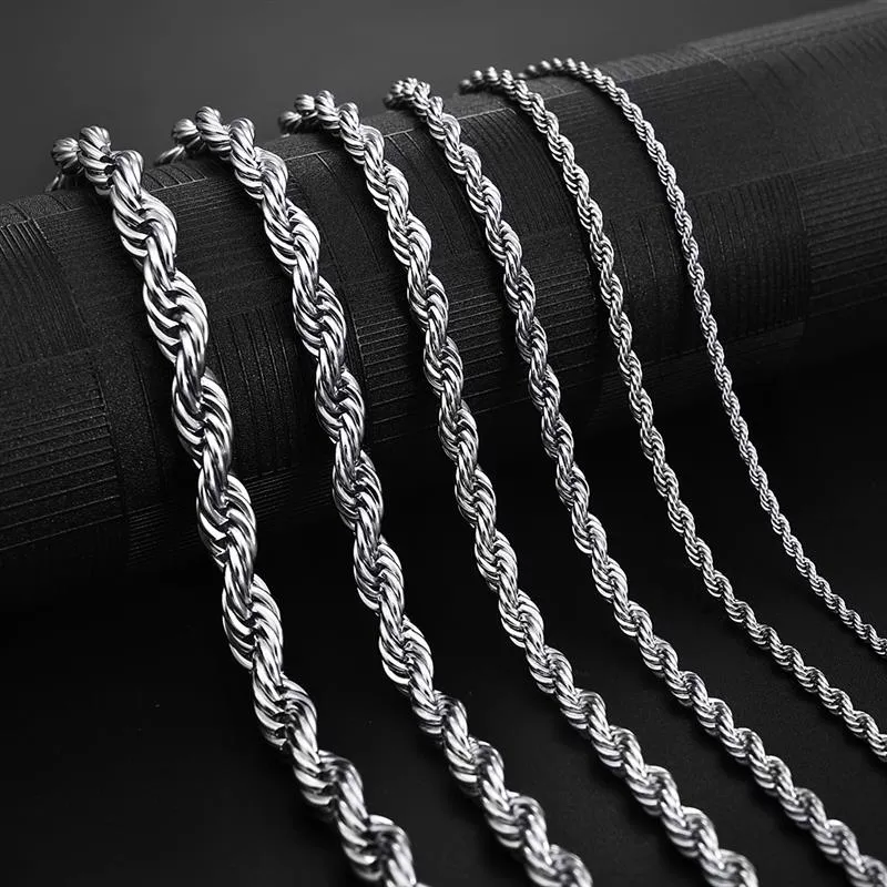 Collana con catena in corda di acciaio inossidabile da 2-5 mm, non sbiadisce, impermeabile, girocollo, uomo, donna, gioielli hip hop twist 316L_voghion.com