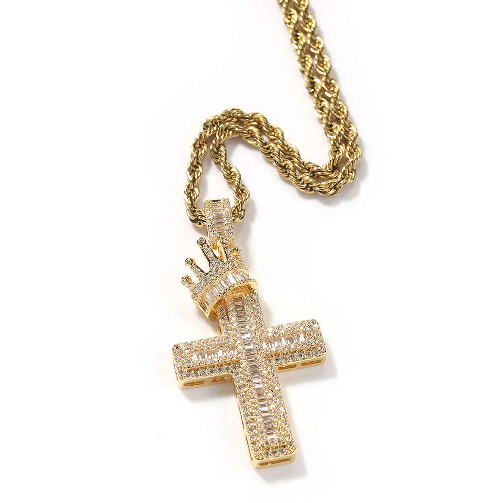 Krone kors anheng halskjede menn Hip Hop punk mote personlighet bred GRA moissanitt diamant gull sterling sier cubansk_voghion.com
