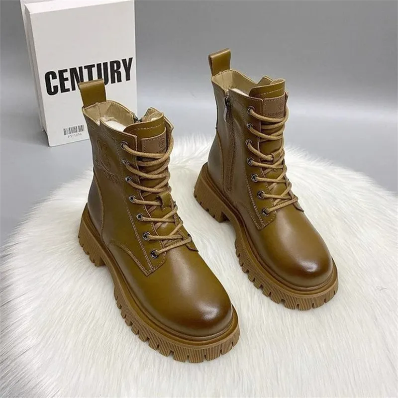 British Retro Style New Autumn/Winter Thick Bottom Zipper Lace up Black Classic Anti slip and Wear resistant Short Boots_voghion.com