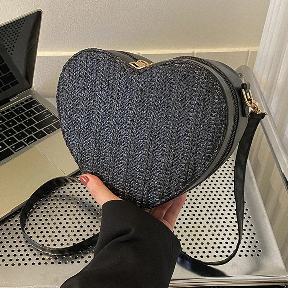 Damenmode Umhängetaschen Große Kapazität Stroh Umhängetasche Lässiger Reißverschluss Leichtes PU Einfarbig Für Die Reise_voghion.com