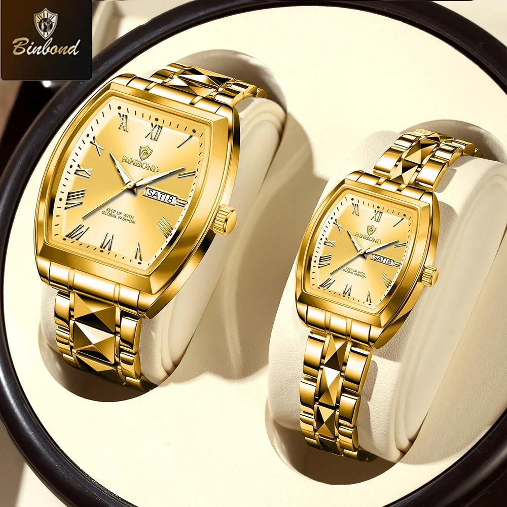 Couple Square Quartz Watch Set Luminous Waterproof Date Display_voghion.com