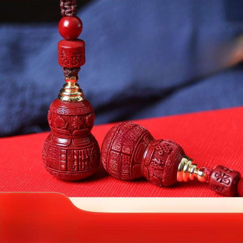 【 8342 People's Collection 】 Hollow Cinnabar Lucky Life Hollow Gourd Necklace Phone Key Pendant, Hollowed Out Red_voghion.com