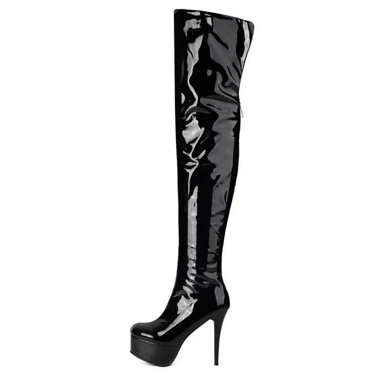 Botas elásticas plataforma skinny super salto alto couro fofo zíper traseiro performance palco_voghion.com