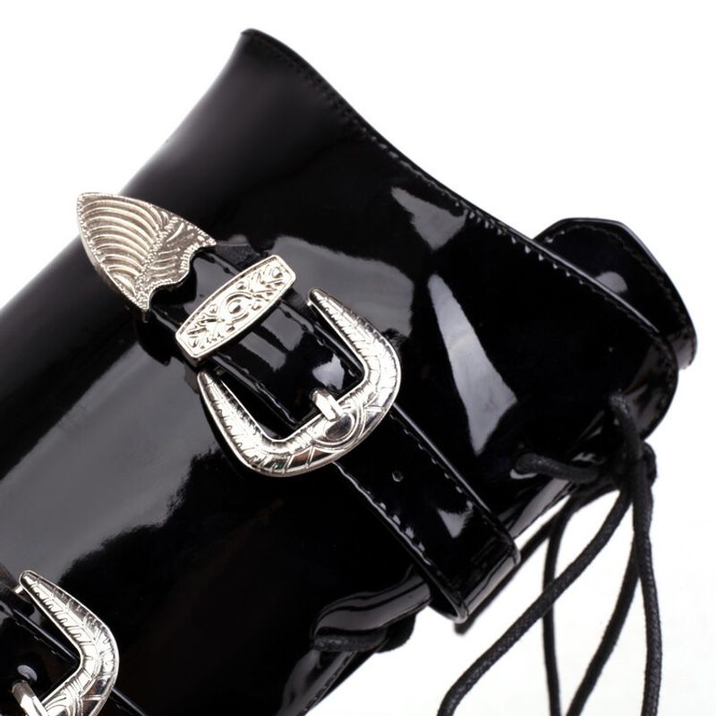 Damenstiefel mit hohen Absätzen und mittelhohen Absätzen im Punk-Street-Stil mit quadratischen Metallverschlüssen_voghion.com