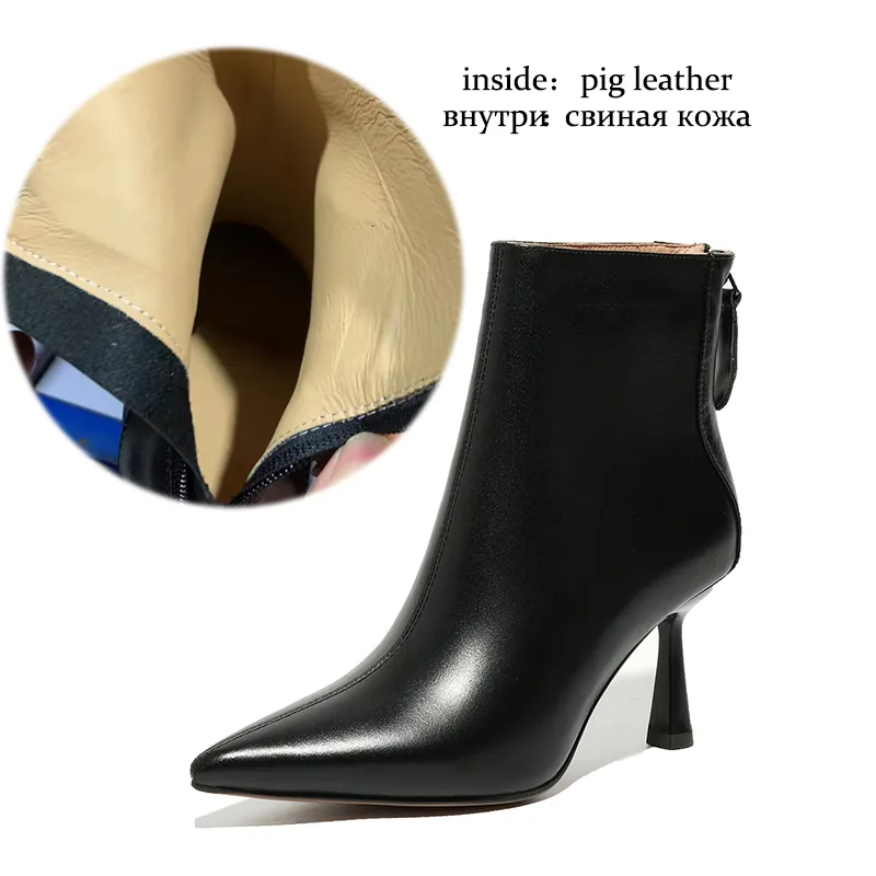 Krazing Pot Big Size 42 Cow Leather Pointed Toe High Heels Chic Design Concise Winter Spring Shoe Dress Warm Wedding_voghion.com