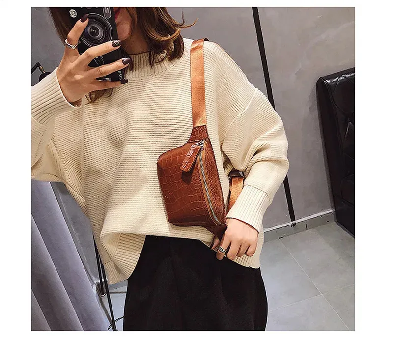 Leder Brusttasche Fanny Frauen Tasche Kleine Bum Taille Gürteltaschen Casual Phone Pack Mode Brieftasche c101 240829_voghion.com