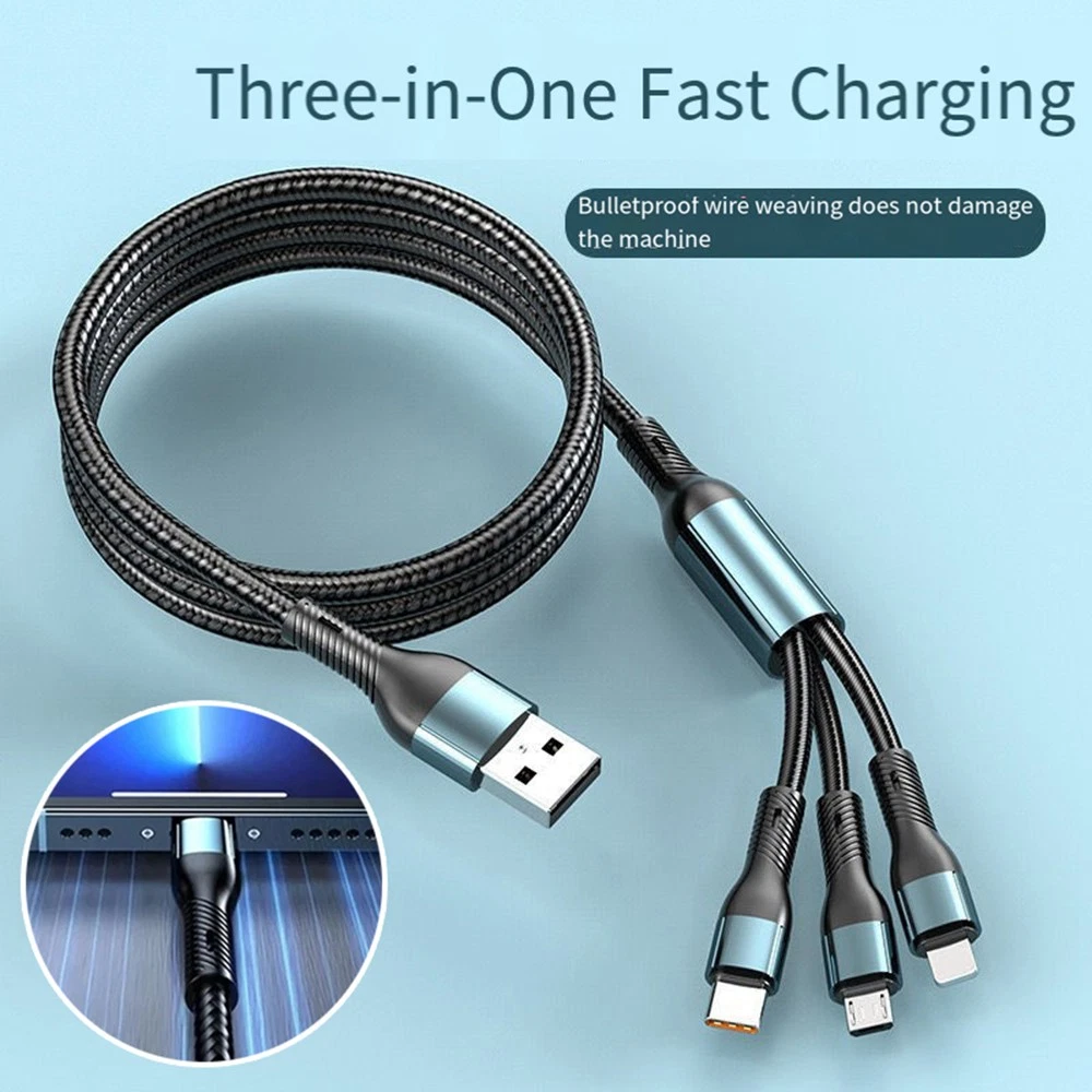 3 In 1 Fast Charging Cable Cell Phone Charger Cord For IPhone Type C Micro USB ☋_voghion.com