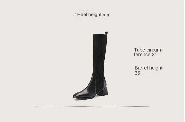 Knee Thick High Socks Winter Womens Long Boots Elegant Autumn Brown Wedge Elastic 241116_voghion.com