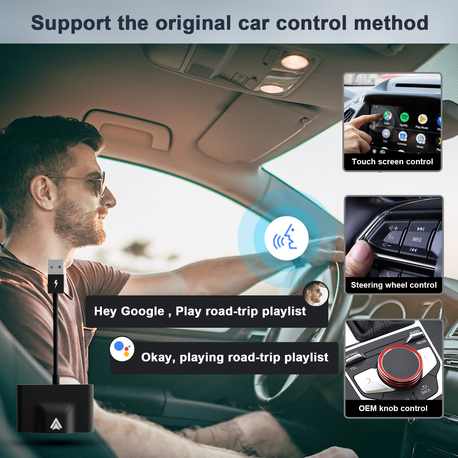 Adaptateur sans fil pour téléphone Android, adaptateur de voiture sans fil, clé Carplay sans fil, mise à jour en ligne Plug Play 5 GHz WiFi_voghion.com