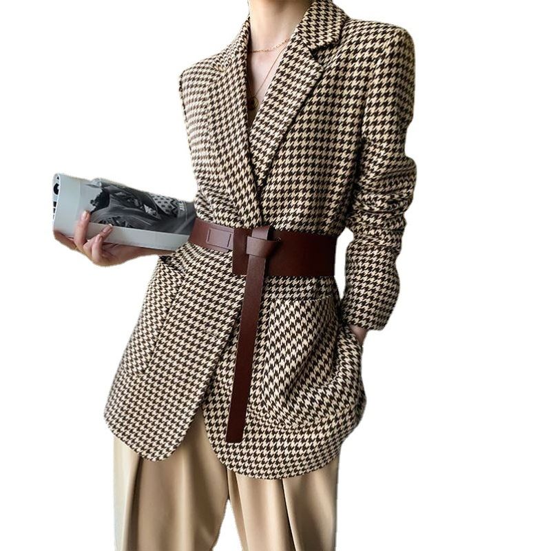 Veste de costume pied-de-poule pour femme, style court, automne et hiver, nouveau tempérament, manteau en laine à carreaux polyvalent pour_voghion.com