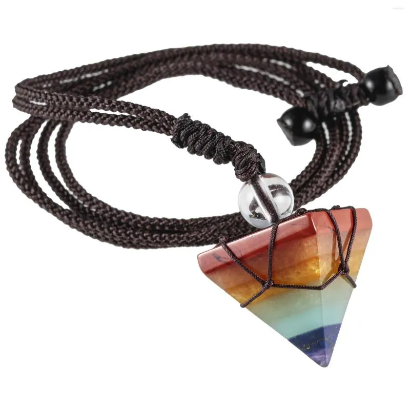 Ogrlice z obeski Healing 7 Chakra Crystal Stone Ogrlica iz naravnih dragih kamnov v obliki piramide z nastavljivo vrvico Ženske Moški_voghion.com