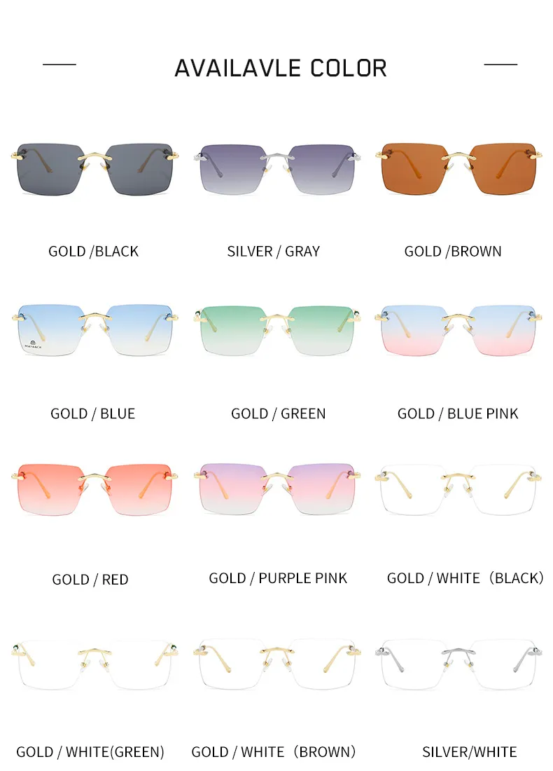 Rimless Square Sunglasses For Men Designer Luxury Gradient Blue_voghion.com