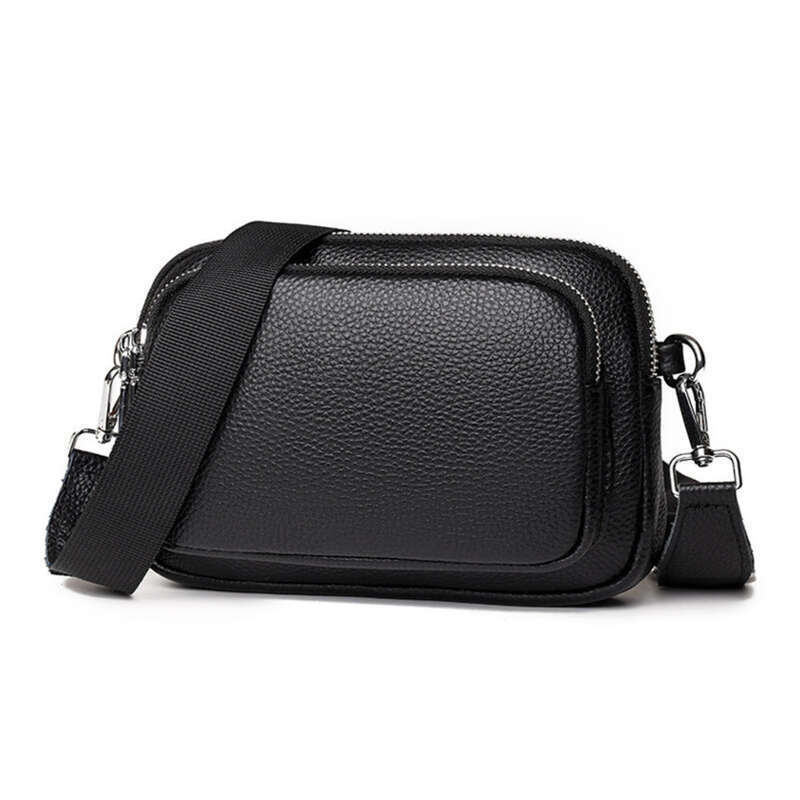 Women's Black Small Crossbody Shoulder Bag, Soft Leather Handbag_voghion.com