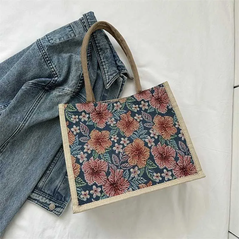 Designer Tote Handbag Large Capacity Jacquard Canvas Shopper Bag_voghion.com