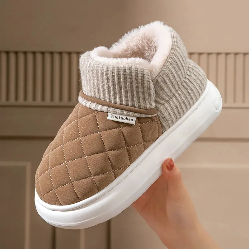 Winter Thick Soled Anti Slip Warm Shoes With Fleece Bag And Cotton Slippers For External Wear 250724_voghion.com