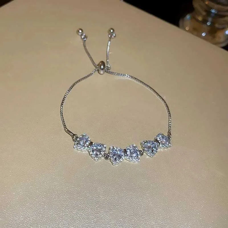 Shiny Zircon Bangle For Women, Elegant Silver Colour Bow Bracelet_voghion.com