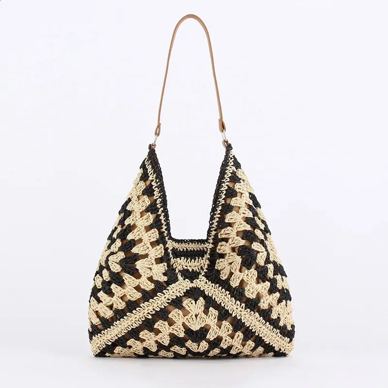 Vintage Straw Tote Bag Large Capacity Casual Shoulder Beach Bag_voghion.com