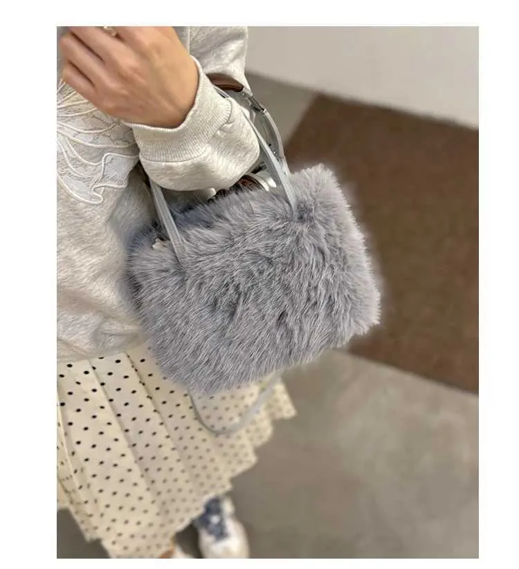Damen Solid Plüsch Handtasche Fluffeg Weich Casual Kleng Satchelen Crossbody Taschen Grouss Kapazitéit Weiblech Versatile Messenger_voghion.com