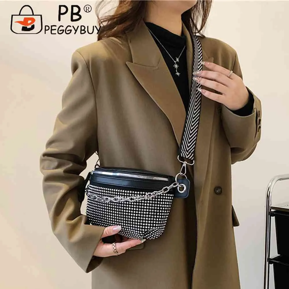Rhinestone Ladies Handbags Fashion Chain Female Sling Waist Pack Casual Adjustable Strap Portable Elegant For Weekend_voghion.com