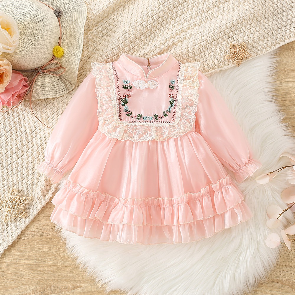 Vestido de princesa estilo Lolita de manga larga con bordado de flores para niña de primavera/otoño_voghion.com