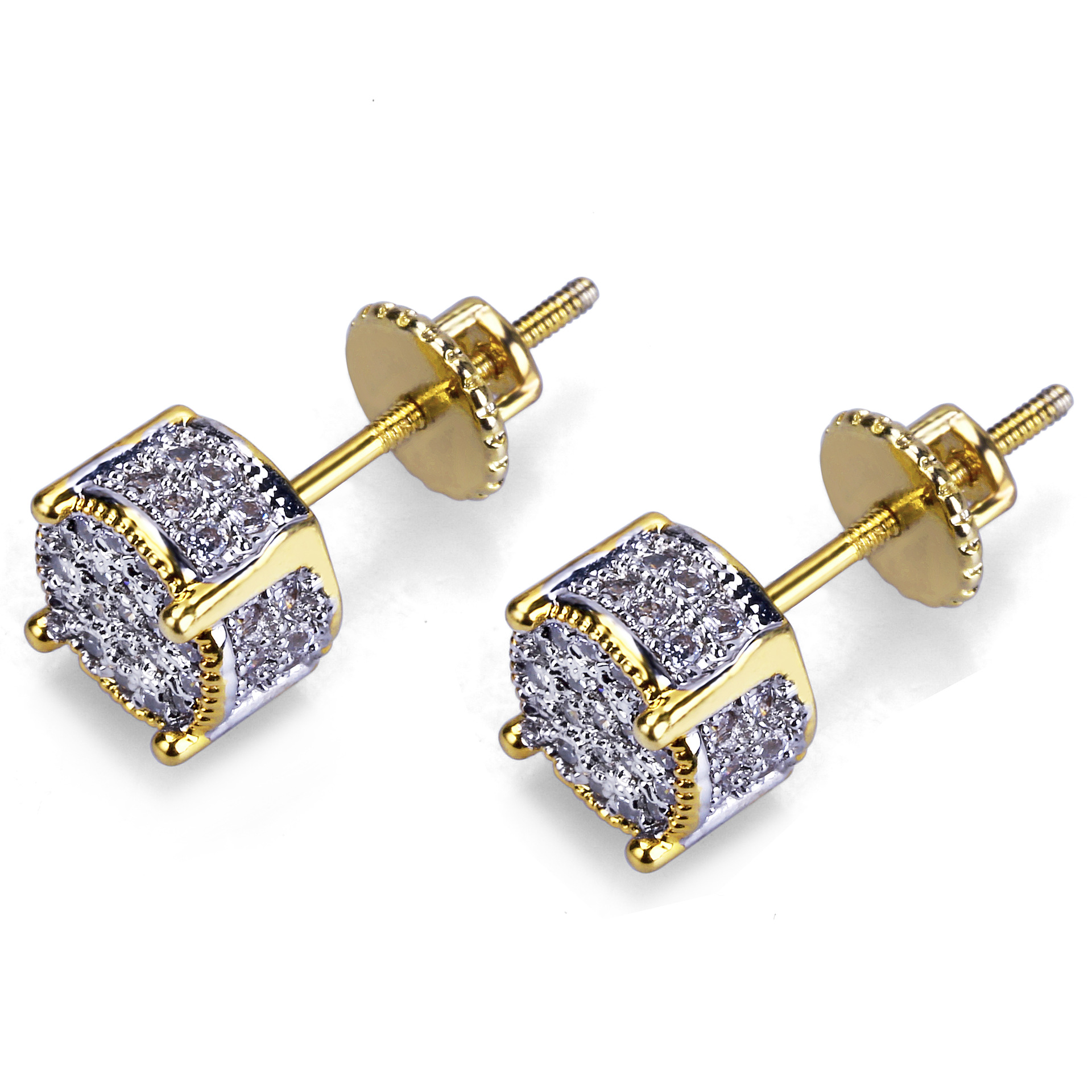 Women’s Jewelry Hip Hop Style Round Cubic Zirconia Earrings With 925 Silver Backs In Two-Tone Design For Men And Women