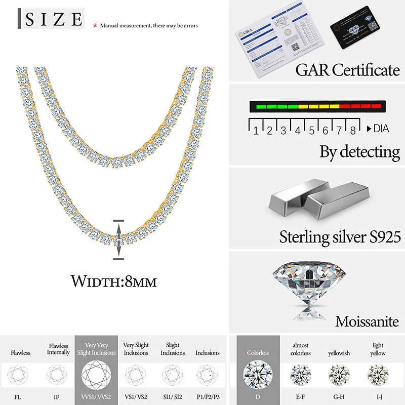 Ciondolo da 8 mm a 10 mm con moissanite VVS1 di alta qualità, collana da uomo e da donna in argento sterling, supera i test del diametro._voghion.com