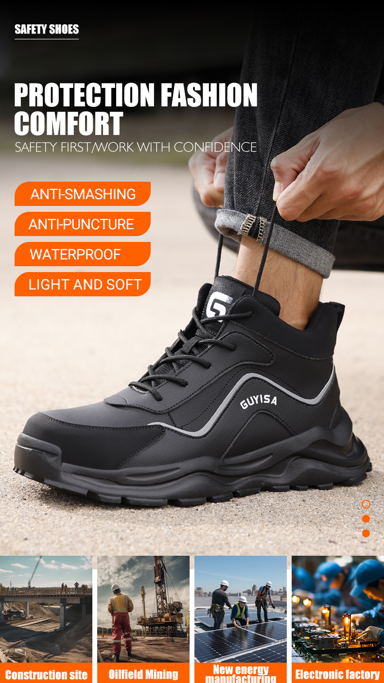 Zapatos de seguridad GUYISA, botas con punta de acero, superligeras, de corte alto, resistentes al desgaste, suaves, color negro, 38-45 F077_voghion.com