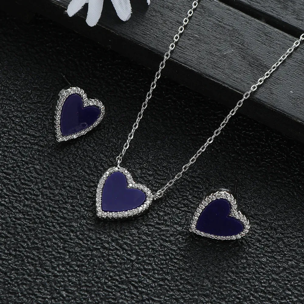 Collar con colgante de corazón romántico, pendientes, collar, joyería para mujer, conjunto de piedras preciosas de fritilaria, regalo de boda, moda encantadora_voghion.com