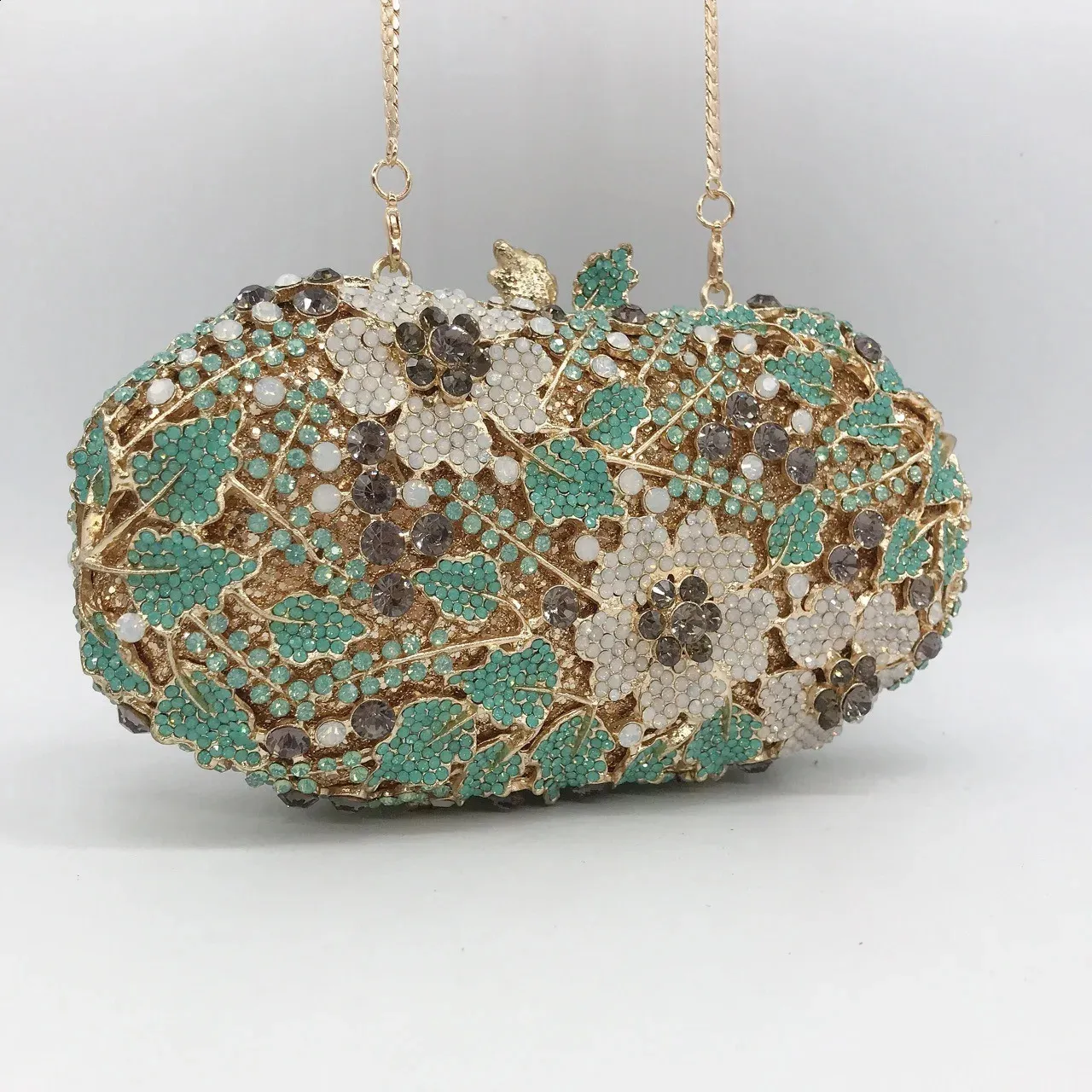 Women Green Color Crystal Evening Bags Bridal Wedding Party Rhie Minaudiere Handbags Ladies Gala Dinner Stone Clutch_voghion.com