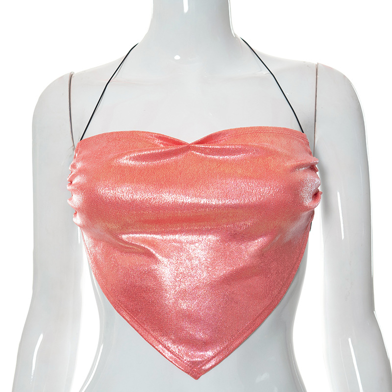 Q21TP785 Sommer Neu 2024 Einfarbig Schnürung Hals Hängend Ärmellos Nabel Offener Rücken Lässiges Damen Top_voghion.com
