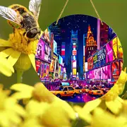 Neon City Night Acrylic Sign - 8" Round Window Art. Vibrant Party Decor For Holidays Or As A Stylish Gift._voghion.com