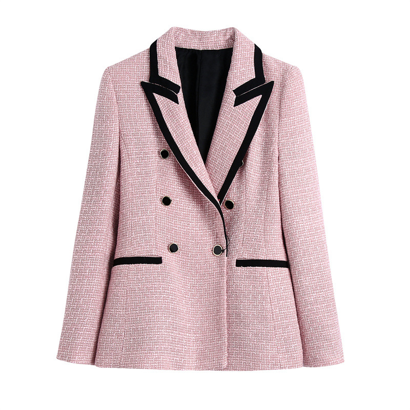 Chaqueta de traje informal ajustada con textura de lana y encaje para mujer