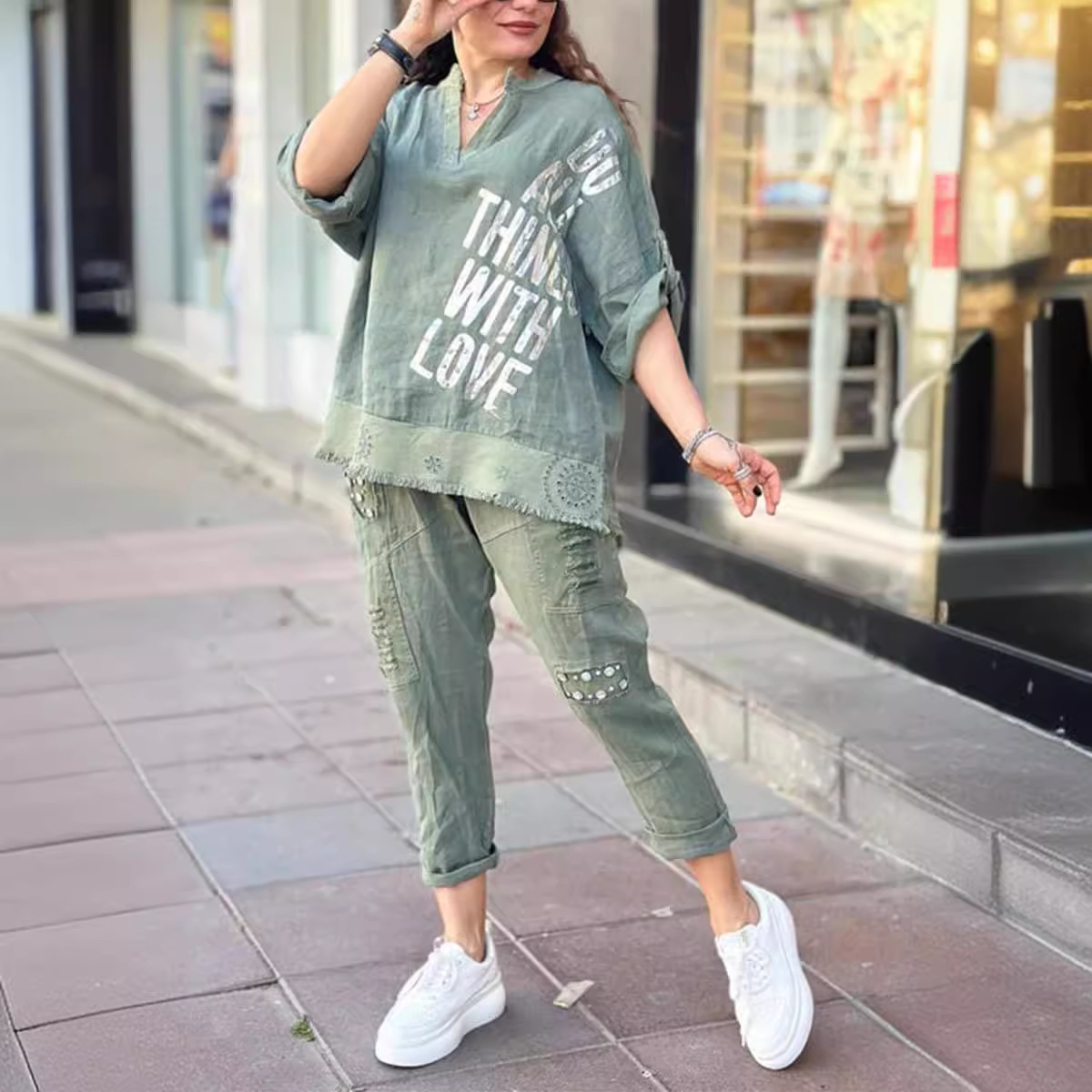Women's summer and mother-in-law printed casual women's cotton pants