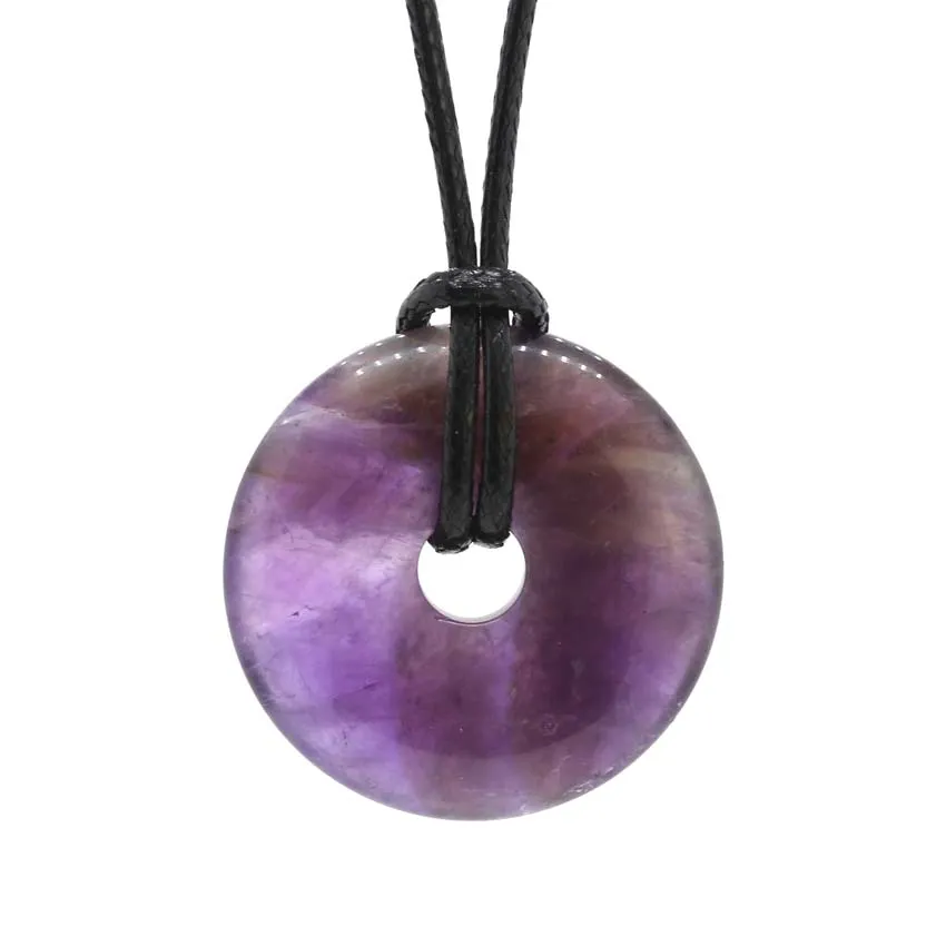 Colliers pendentifs KFT 30 mm Cercle Donut Naturel Guérison Cristal Quartz Collier Lapis Lazuli Opale Pierre Amulette Porte-Bonheur_voghion.com