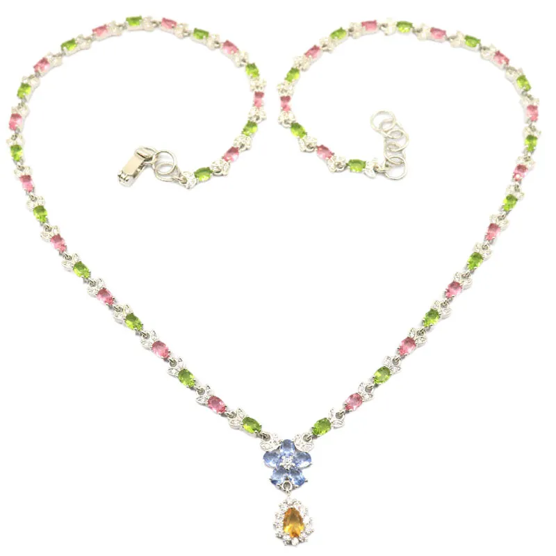 Multi Colour Gemstone Chain Necklace With Purple Spinel Peridot_voghion.com