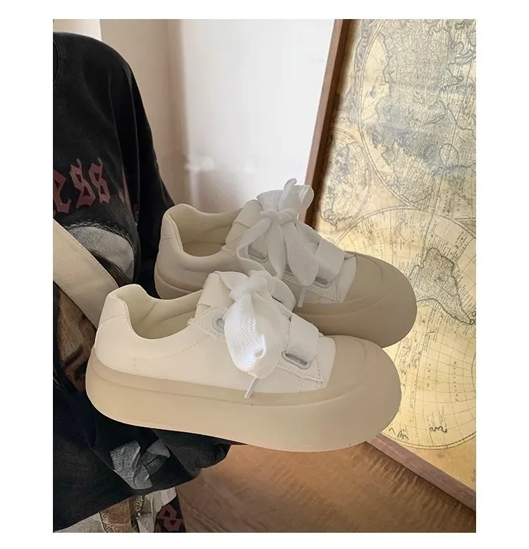 Thick Soled Canvas Shoes For Women White Low Top Trainer Sneakers_voghion.com