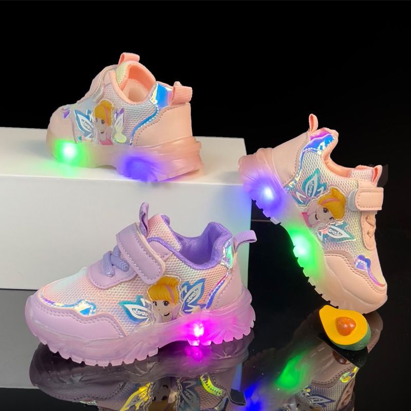 Elf Girls' 2022 Spring Autumn New Breathable Leisure and Comfortable Sports LED Light up Children's Shoes_voghion.com