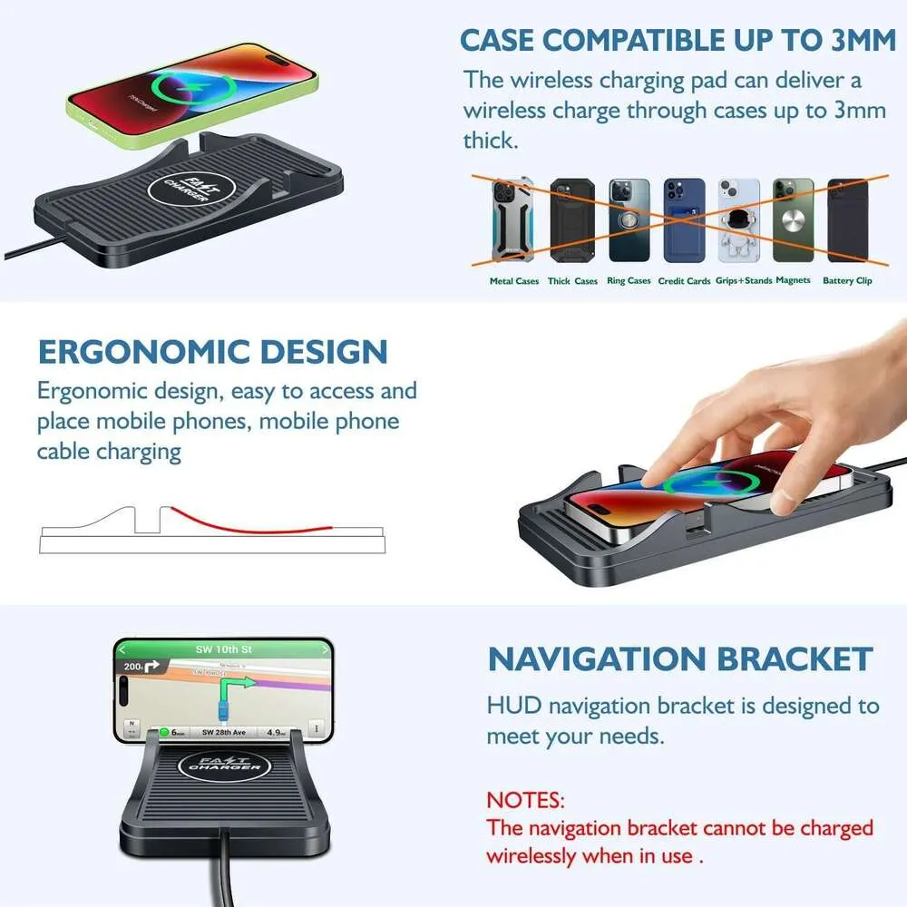 Wireless Car Charger Pad Charging Mat Fast 15W 10W 7.5W Quick Charge Adapter Stand Holder For IPhone 14 13 12 11 Samsung_voghion.com