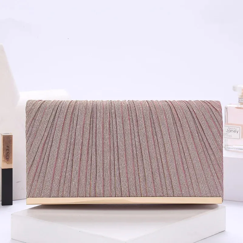 Womens Pleated Sequin Evening Clutch Wedding Purse Bride Handbag Chain Crossbody For Banquet Party Dinner Bag 240807_voghion.com