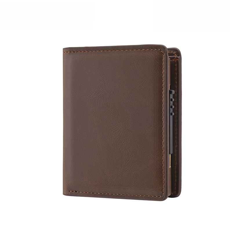 Nouveau portefeuille court pour hommes, porte-cartes automatique en alliage d'aluminium, brosse antivol, porte-cartes antimagnétique, porte-cartes