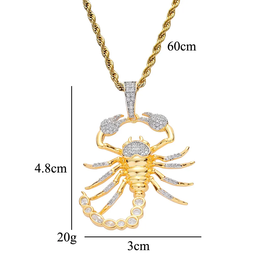 Anhänger Halsketten Hip Hop Kette Vollständig Iced Out Lab Diamond Scorpion Anhänger Halskette Goldfarbe Für Männer Frauen_voghion.com