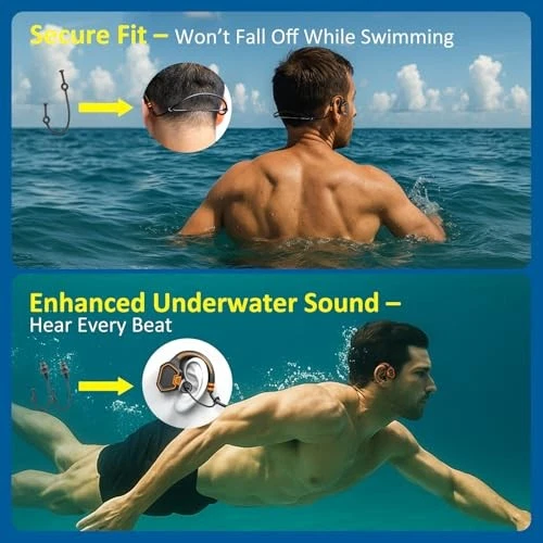 Cuffie da nuoto a conduzione ossea - IP68 impermeabili, auricolari aperti, Bluetooth, arancioni_voghion.com