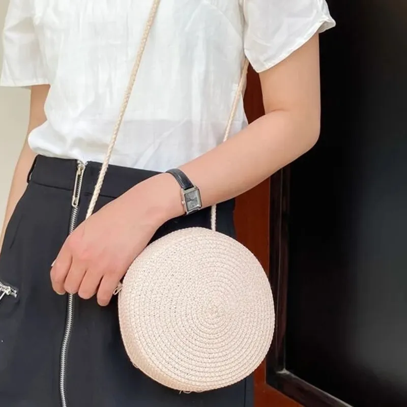 Sacs à bandoulière en paille tissée d'été pour femmes, sac à main rond en rotin fait à la main, petit sac de plage, de voyage, à bandoulière_voghion.com