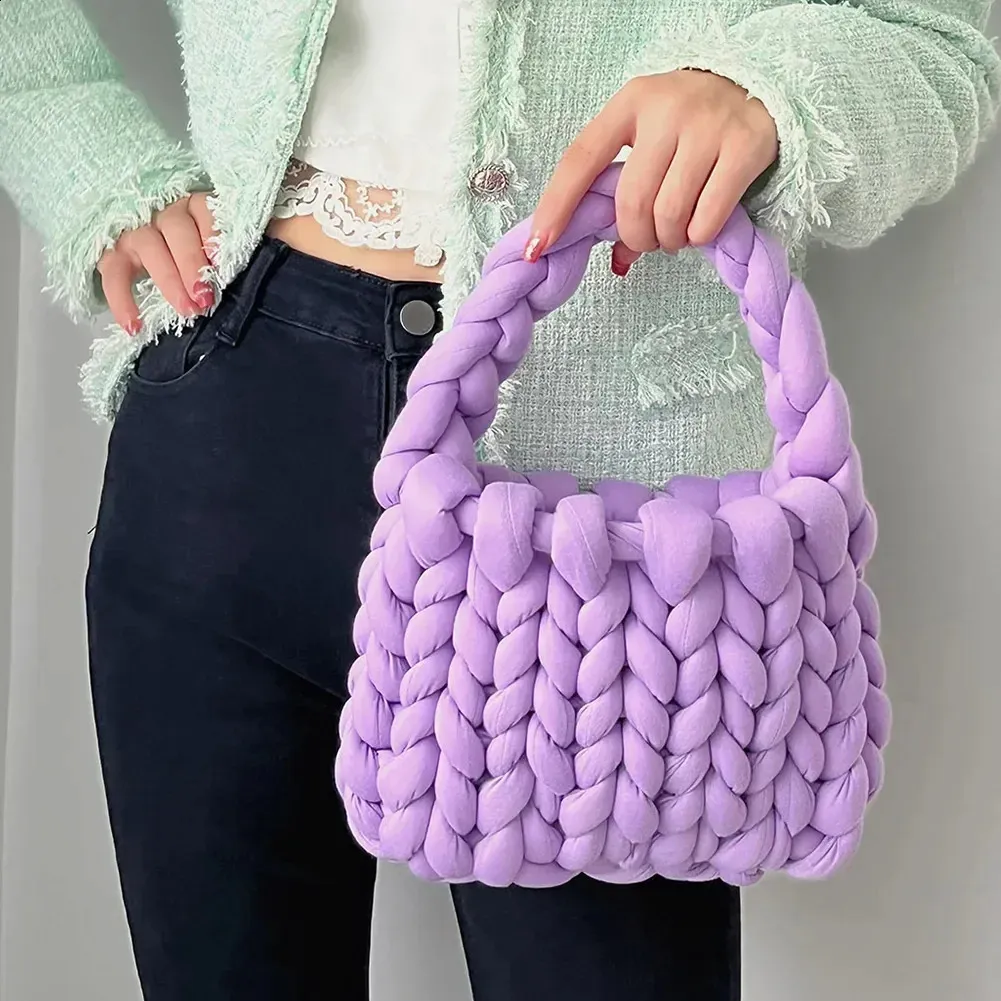 Bolso de mano tejido a mano para mujer, tejido a mano, con hilo islandés grueso, para hombro, para compras, 240912_voghion.com
