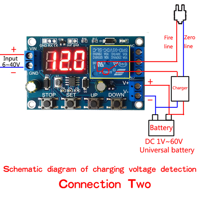 Interruptor de control del cargador de batería de 6-40 V CC, placa de protección contra sobretensión y subtensión, controlador de desconexión de apagado automático_voghion.com